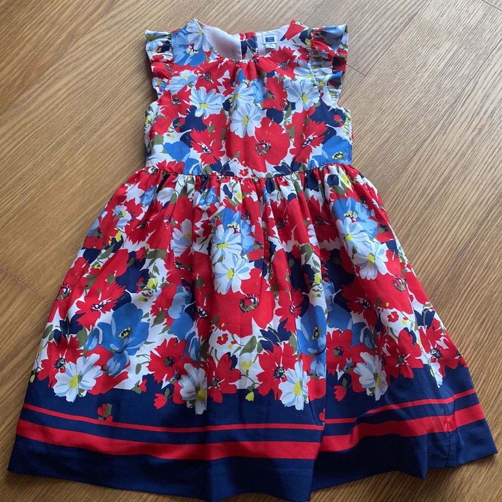 Janie and Jack girl red blue white fun floral summer dress size 5